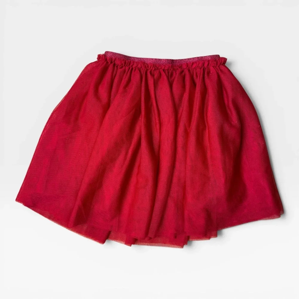 H&M Girls Red Tulle Tutu Skirt Glitter Waistband Holiday Party Size 6X/7